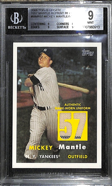 Mickey Mantle Game Used Relic and Hank Aaron Autographed SP BGS Graded Cards 