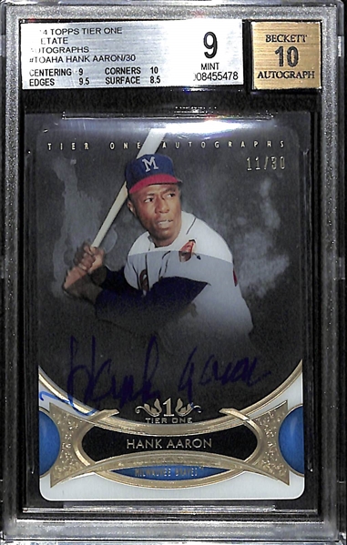 Mickey Mantle Game Used Relic and Hank Aaron Autographed SP BGS Graded Cards 