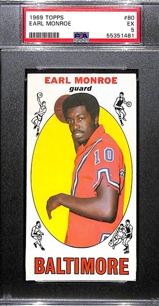1969-70 Topps Basketball Earl Monroe Rookie Card #80 Graded PSA 5