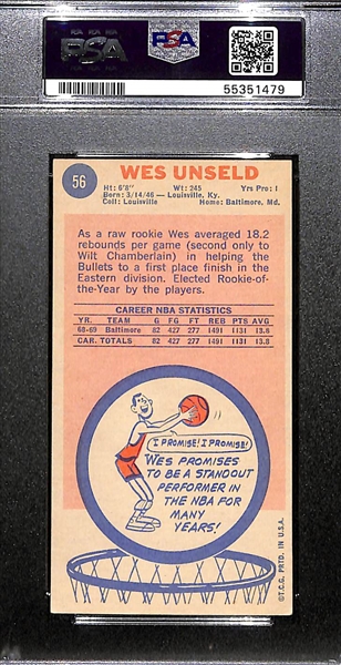 1969-70 Topps Basketball Wes Unseld Rookie Card #56 Graded PSA 5