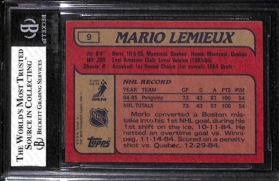 1985-86 Topps Hockey Mario Lemieux Rookie Card Graded BGS 8