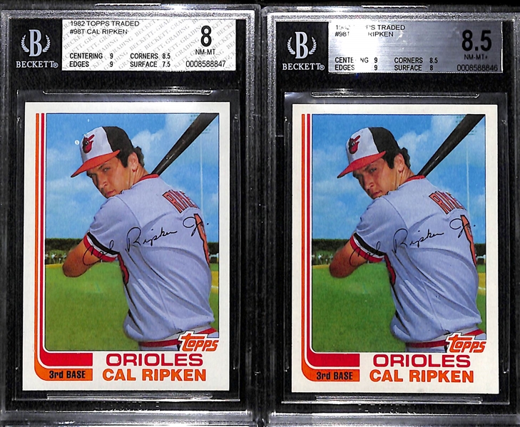 Lot of (6) Graded and Ungraded Topps and Topps Traded Cal Ripken Jr. Rookie Cards