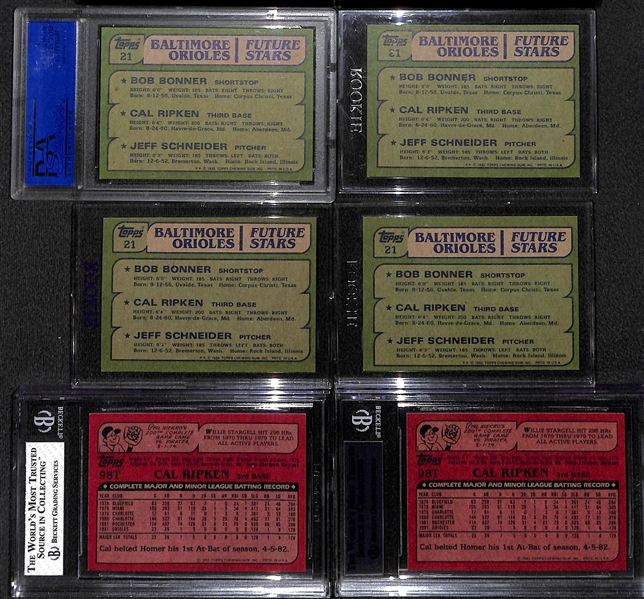 Lot of (6) Graded and Ungraded Topps and Topps Traded Cal Ripken Jr. Rookie Cards