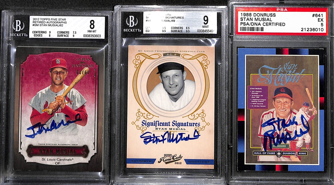 Lot of (3) Graded Stan Musial Autographed Cards