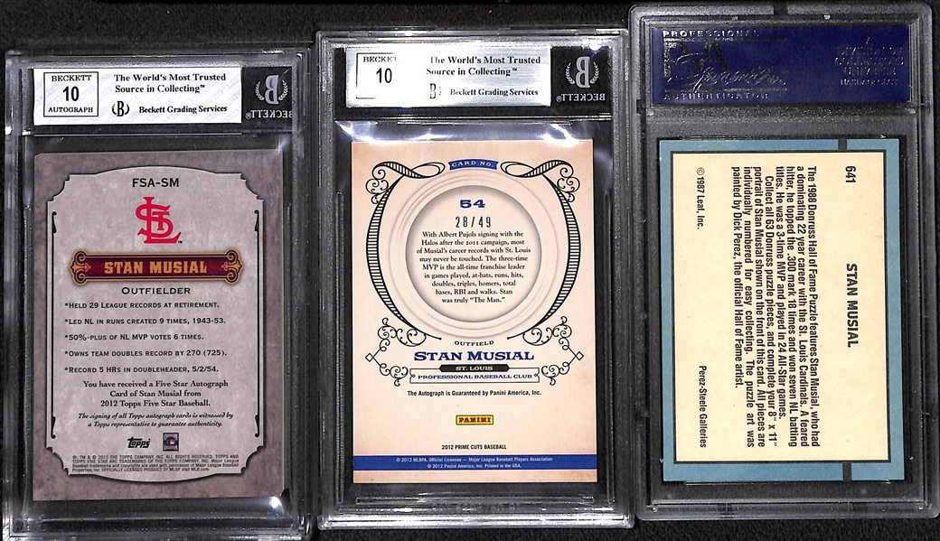 Lot of (3) Graded Stan Musial Autographed Cards