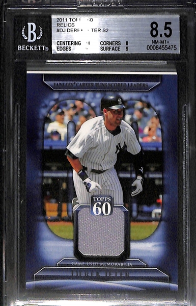 (3) Derek Jeter Cards w. BGS 6 1993 SP Rookie Card, 2007 Upper Deck Autograph (BGS 9), and BGS 8.5 Relic Card