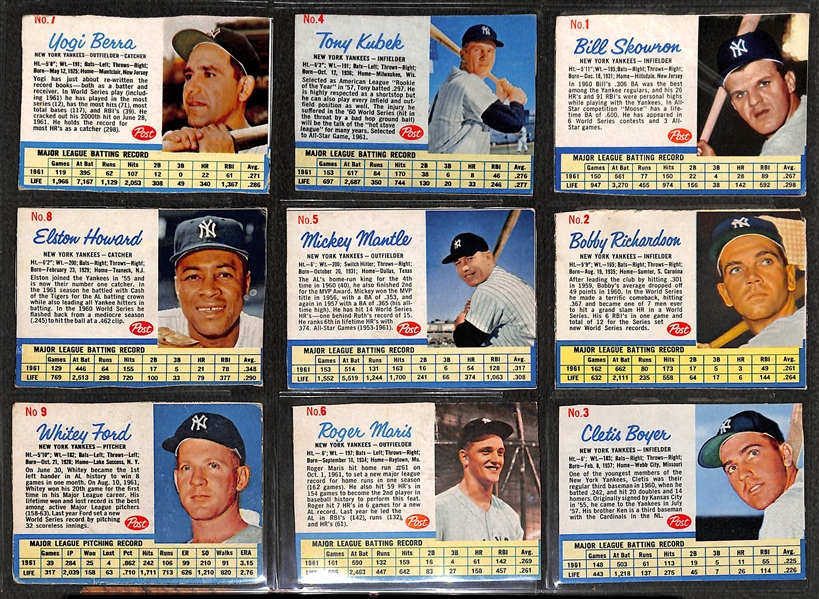 1962 Post Complete Baseball Card Set of 200 Cards w. Mickey Mantle