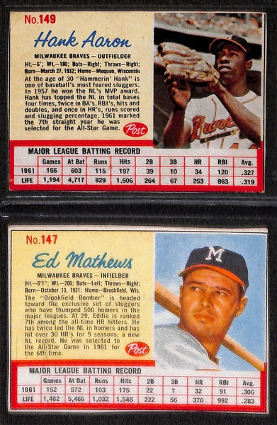  Lot of (5) 1962 Post Star Cards w. Roger Maris Ad Card - Beckett Authentic