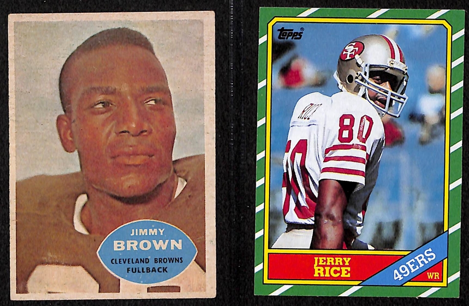 Lot of (2) Star Football Cards - 1960 Jim Brown & 1986 Jerry Rice Rookie Card
