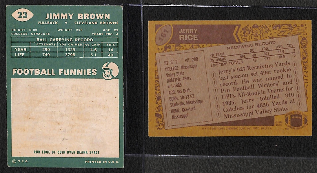 Lot of (2) Star Football Cards - 1960 Jim Brown & 1986 Jerry Rice Rookie Card
