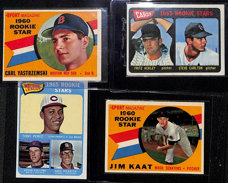 (4) 1960s Baseball Rookie Cards Inc. Carl Yastrzemski, Steve Carlton, Tony Perez, and Jim Kaat