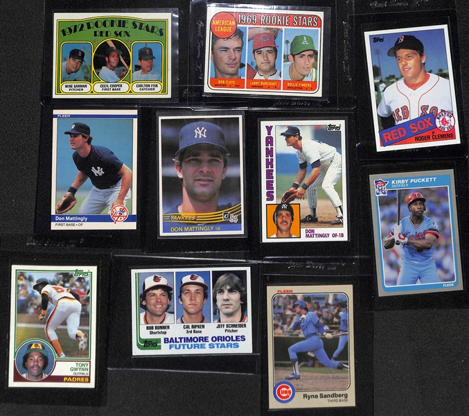 (10) Baseball Rookies Lot Inc. Fisk, Fingers, Clemens, Mattingly, Gwynn, Ripken and others