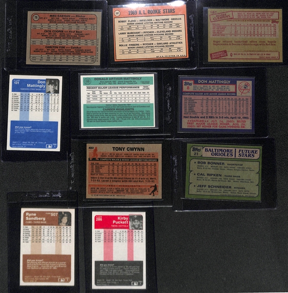 (10) Baseball Rookies Lot Inc. Fisk, Fingers, Clemens, Mattingly, Gwynn, Ripken and others