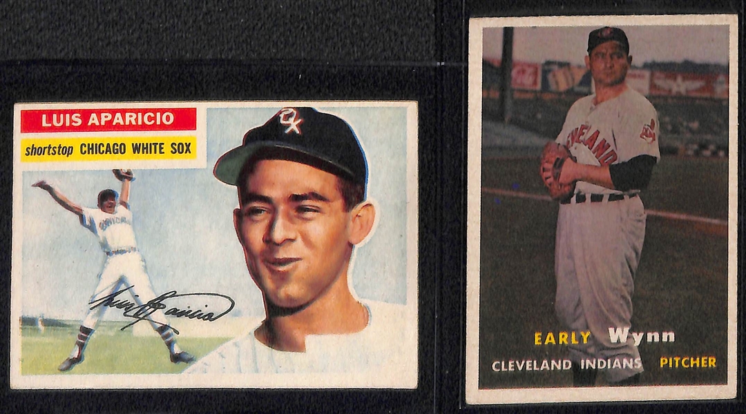 (6) Mostly 1950s Baseball Cards Featuring Mickey Mantle and Ernie Banks