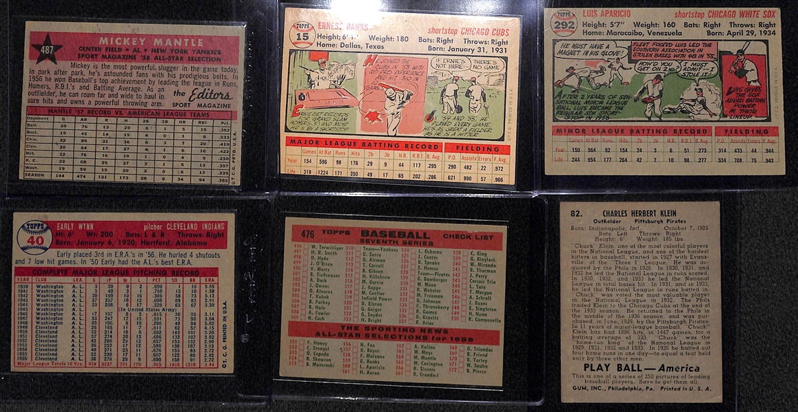 (6) Mostly 1950s Baseball Cards Featuring Mickey Mantle and Ernie Banks