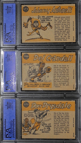 (3) PSA High Grade 1960 Topps Baseball Inc. Drysdale, Crandall, and Antonelli