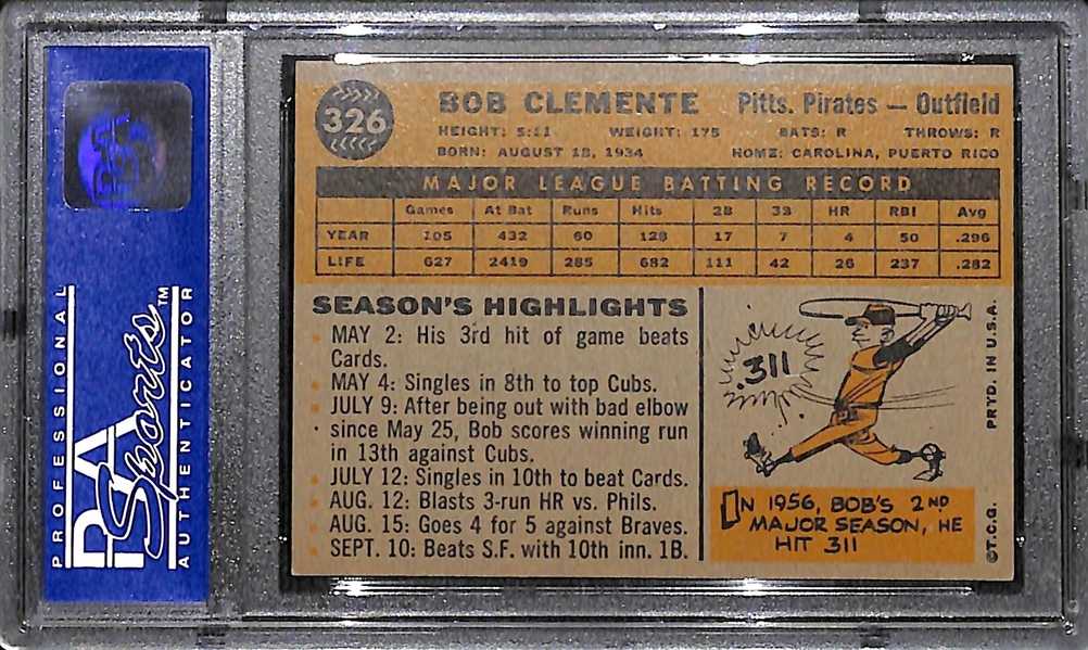 1960 Topps Roberto Clemente # 326 Graded PSA 7