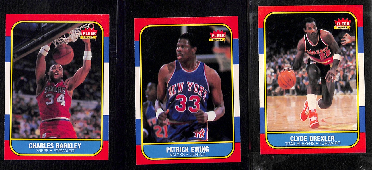 (3) 1986-87 Fleer Rookie Lot Inc. Charles Barkley, Patrick Ewing, and Clyde Drexler 