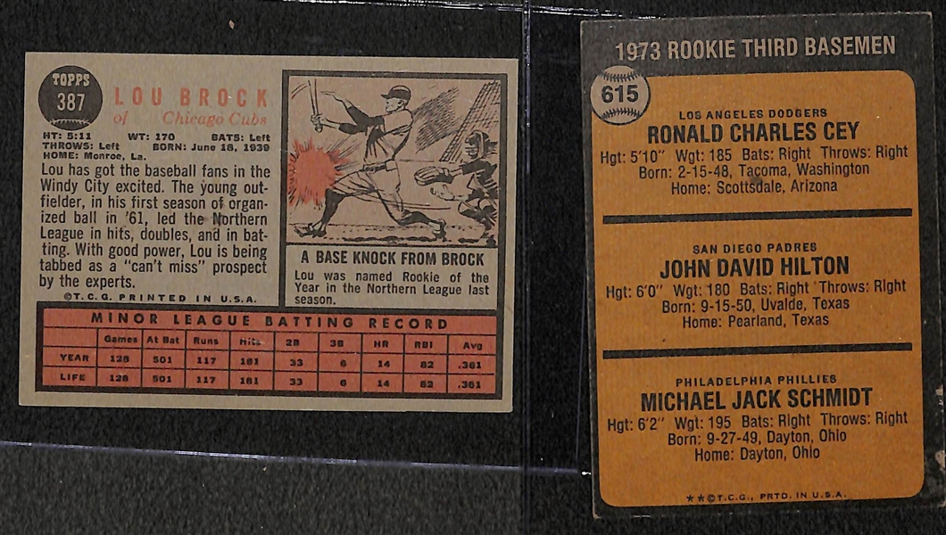 1962 Topps Lou Brock Rookie Card & 1973 Topps Mike Schmidt Rookie Card