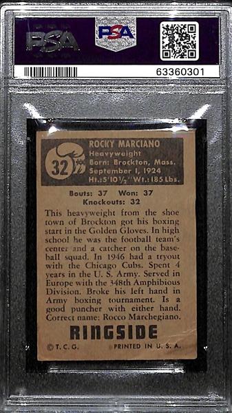 1951 Topps Ringside Boxing Rocky Marciano #32 Rookie Boxing Card Graded PSA 2