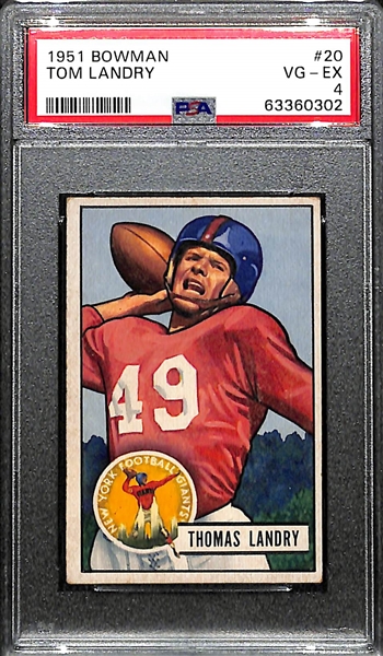 1951 Bowman Tom Landry #20 Rookie Card Graded PSA 4
