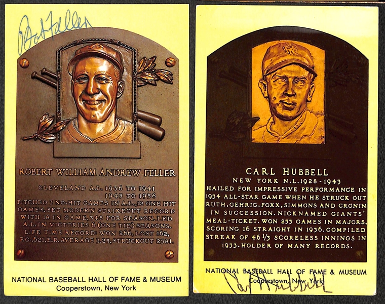 (13) Baseball Autographed Hall of Fame 4x6 Cards w. Feller, Hubbell, Kiner, Roberts (JSA Auction Letter)
