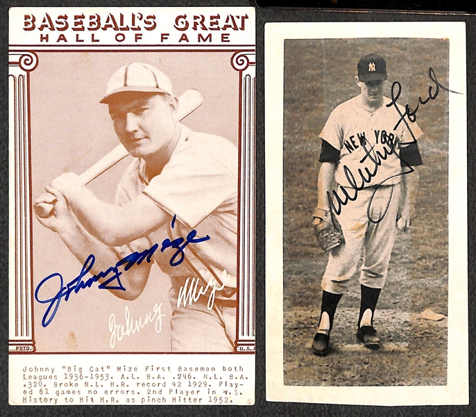(15) Baseball Autographed Hall of Fame 4x6 Cards and Clippings w. Mize, Ford, Spahn, Sewell, Ashburn (JSA Auction Letter)