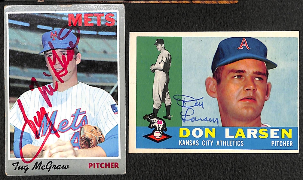 (22) Autographed Baseball Cards w. Dickey, McGraw, Larsen, Gomez, Mathews (JSA Auction Letter)