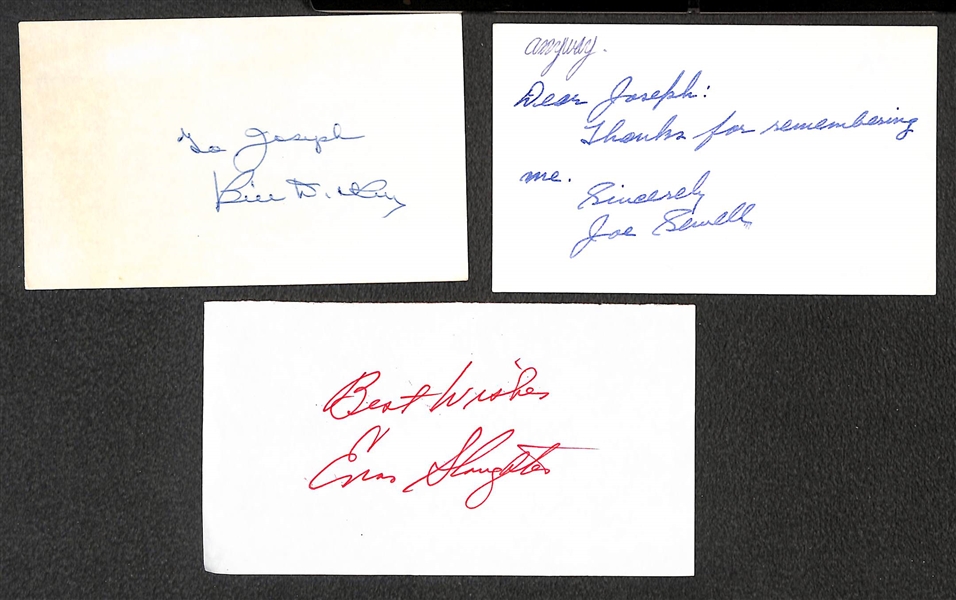 Lot of (28) Baseball Autographed Index Cards w. Dickey, Gomez, Sewell, Slaughter (JSA Auction Letter)