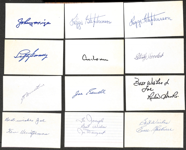 Lot of (28) Baseball Autographed Index Cards w. Dickey, Gomez, Sewell, Slaughter (JSA Auction Letter)