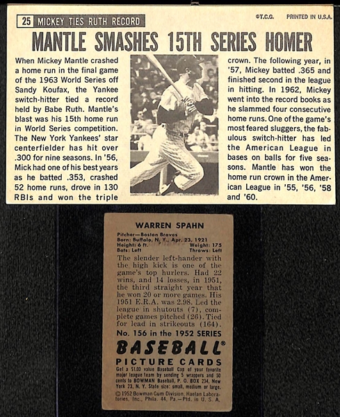 Lot of (32) Early 1950s-1960s Baseball Cards w. Mantle, Spahn