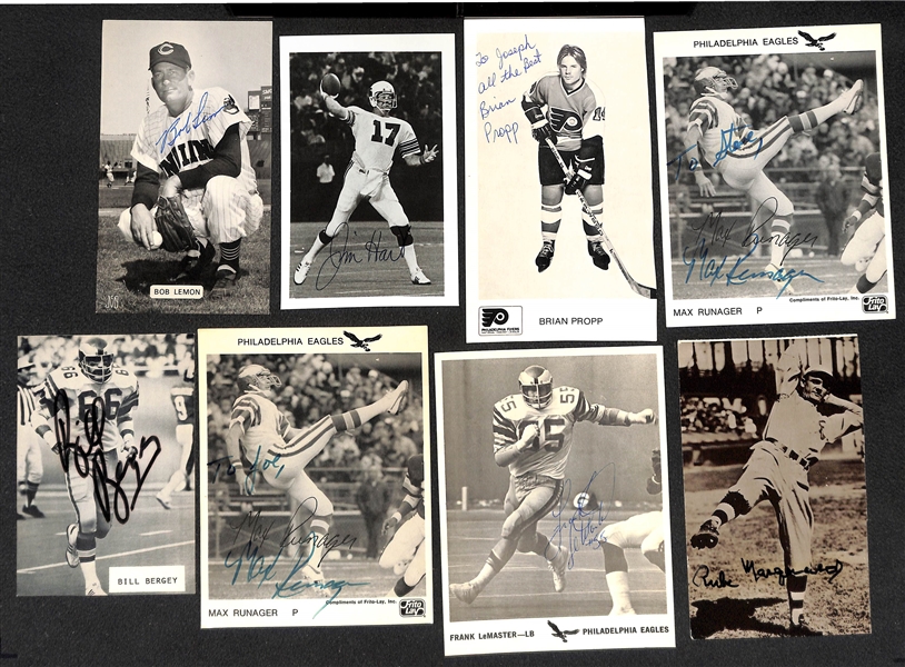 Lot of (35) Autographed Multi Sports Cards, Clippings and Photos w. Spahn, Oliva, Ashburn, Feller (JSA Auction Letter)