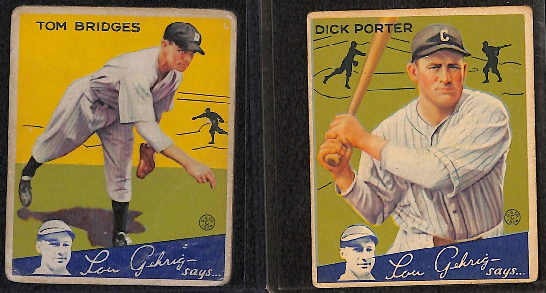 Lot of (6) 1934 Goudey Baseball Cards w. Tommy Bridges