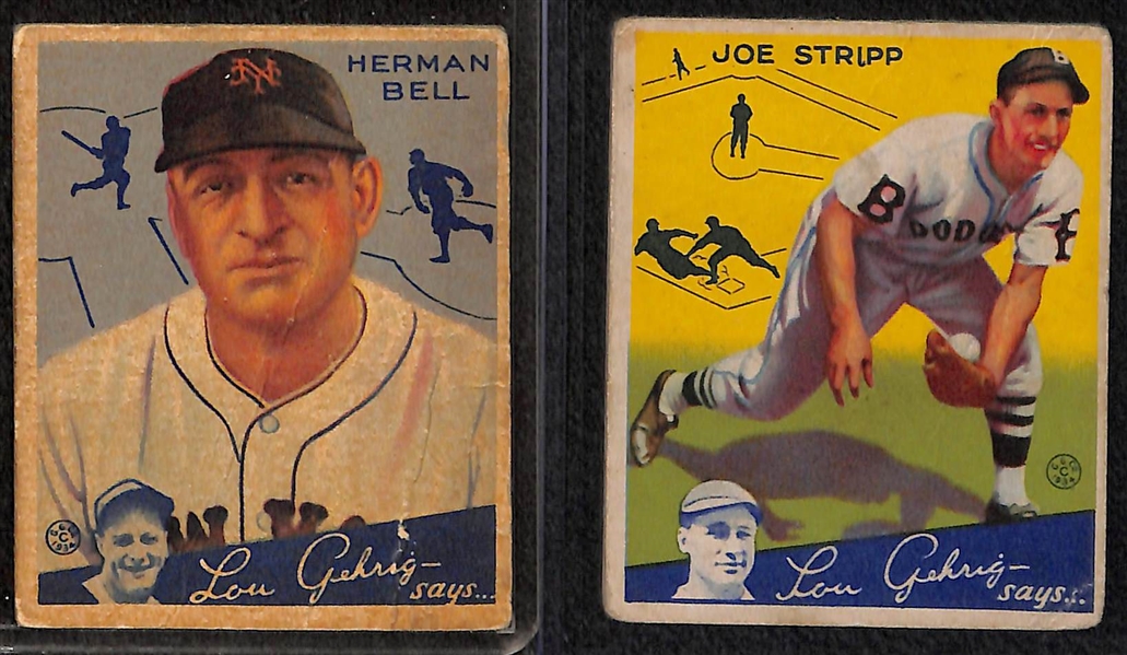 Lot of (6) 1934 Goudey Baseball Cards w. Tommy Bridges
