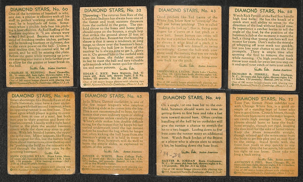 Lot of (8) 1935 Diamond Stars Cards w. Red Ruffing