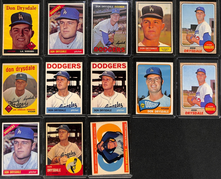 Lot of (21) 1950s and 1960s Dodger Star Pitchers Inc. (8) Sandy Koufax and (13) Don Drysdale Cards