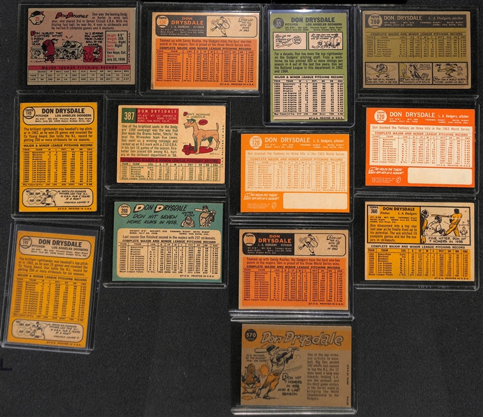 Lot of (21) 1950s and 1960s Dodger Star Pitchers Inc. (8) Sandy Koufax and (13) Don Drysdale Cards