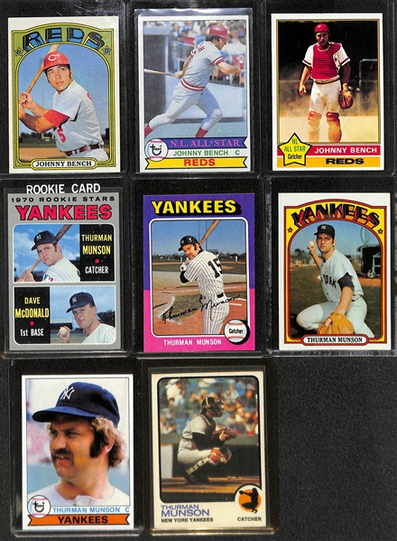 (70) 1970's Baseball Cards With Reggie Jackson, Thurman Munson and Johnny Bench