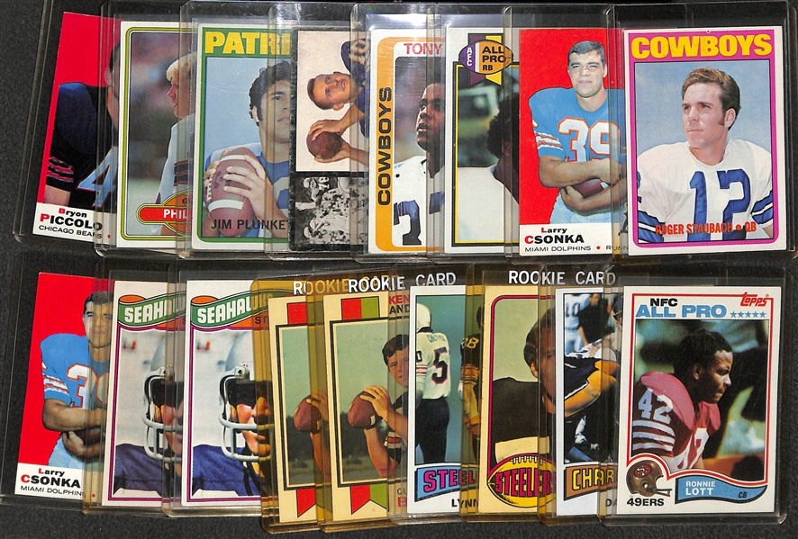 Lot of (17) 1960s-1980s Football Rookie Stars Including Csonka, Stauback, Campbell, Dorsett, Tarkenton, Plunket and More