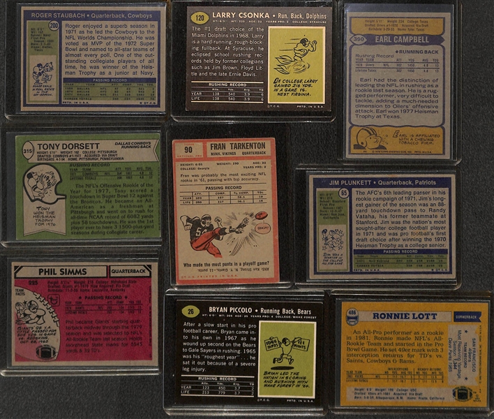 Lot of (17) 1960s-1980s Football Rookie Stars Including Csonka, Stauback, Campbell, Dorsett, Tarkenton, Plunket and More