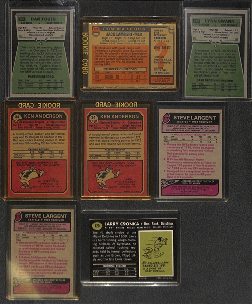 Lot of (17) 1960s-1980s Football Rookie Stars Including Csonka, Stauback, Campbell, Dorsett, Tarkenton, Plunket and More