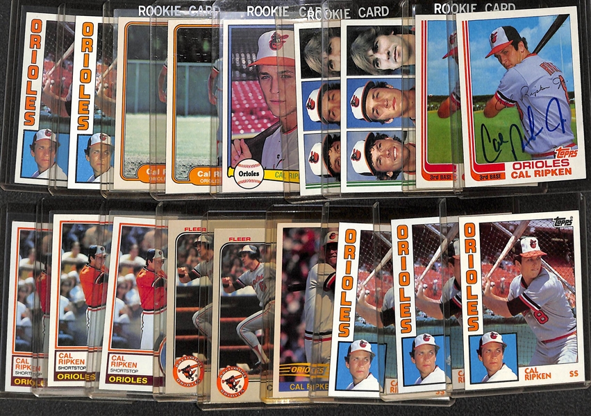 Lot of (18) Cal Ripken Baseball Cards Inc. (7) 1982 Rookies and Autographed Topps Update Rookie