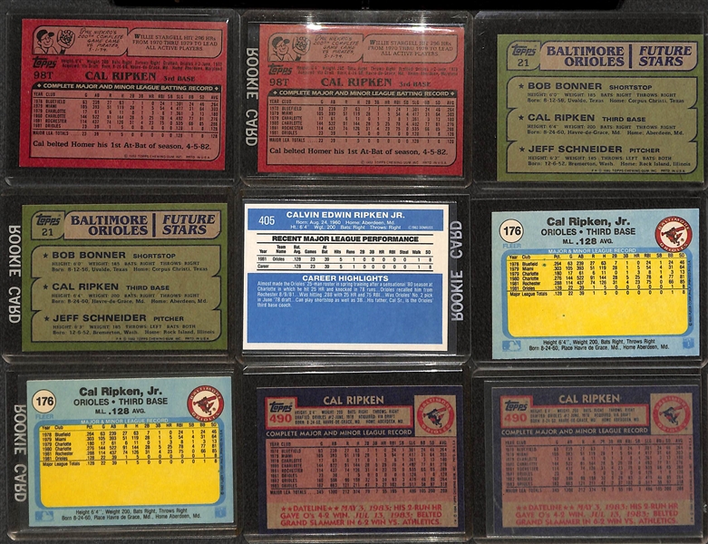 Lot of (18) Cal Ripken Baseball Cards Inc. (7) 1982 Rookies and Autographed Topps Update Rookie