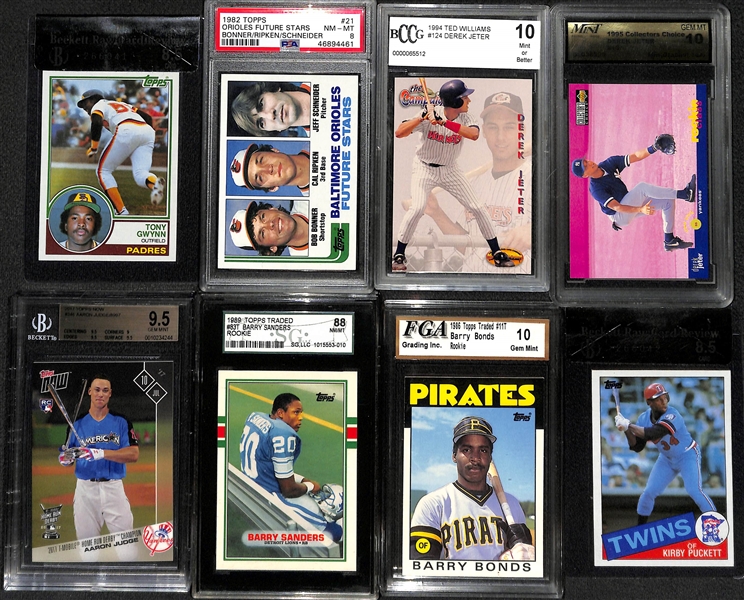 Lot of (8) Graded Mostly Baseball Rookie Lot Featuring Gwynn, Ripken, Jeter, Judge