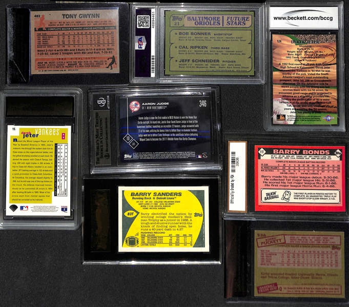 Lot of (8) Graded Mostly Baseball Rookie Lot Featuring Gwynn, Ripken, Jeter, Judge