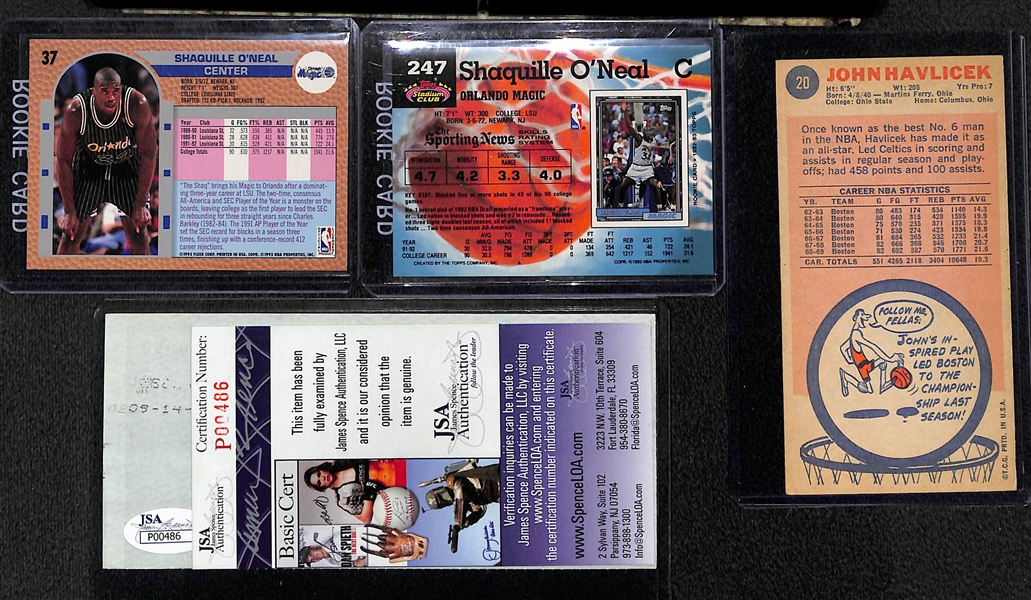 1969 Topps John Havlicek & (2) Shaquille O'Neal Rookie card lot with Bob Cousy Autograph
