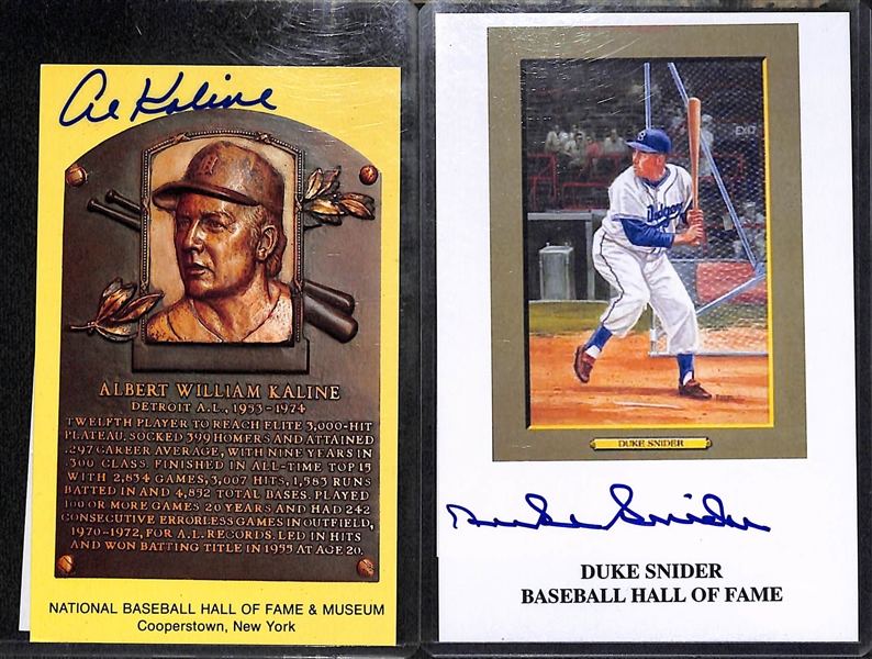 (8) Baseball HOF Autographs on 4x6 Cards w. Al Kaline, Duke Snyder, Lefty Gomez, Bill Dickey,  Lou Boudreau, Lee Macphail, Pat Gillick