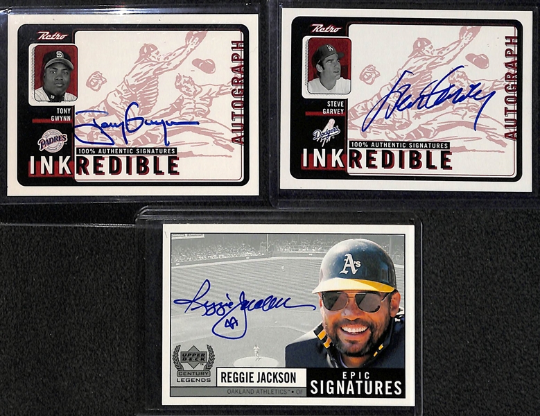 (7) Baseball HOF Autographed Cards w. Berra, Gwynn, R. Jackson, Larsen