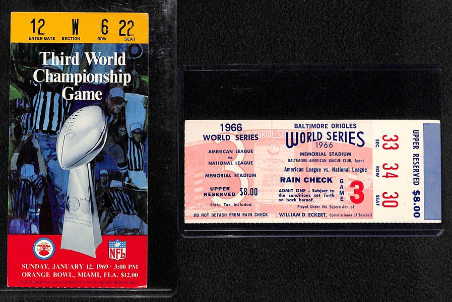 1969 Super Bowl 3 Ticket (Jets v Colts ) & 1966 World Series Ticket (Orioles v Dodgers)