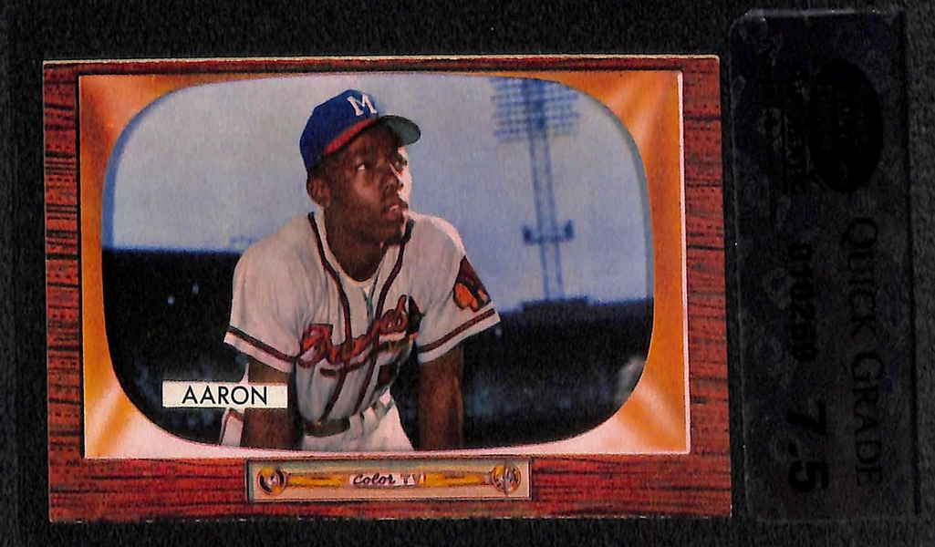 Lot of (3) Hank Aaron and Willie Mays Baseball Cards and Stamps Graded Lot